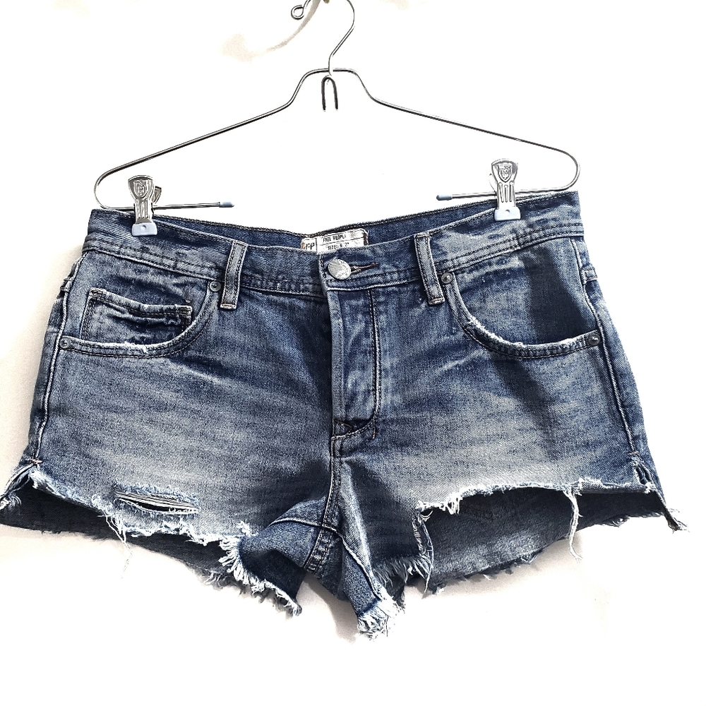 Free People Hand Cut Raw Hem Distressed Light wash Jean Shorts